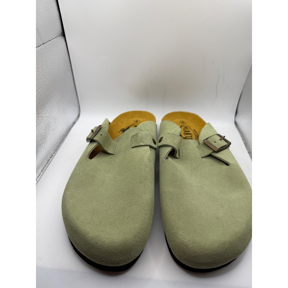 Plakton Sage Green Suede Cork Footbed Clogs Mules Made in Spain Size 40